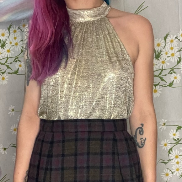 Anthropologie Tops - Anthropologie Sunday in Brooklyn gold silver metallic halter high neck tank top